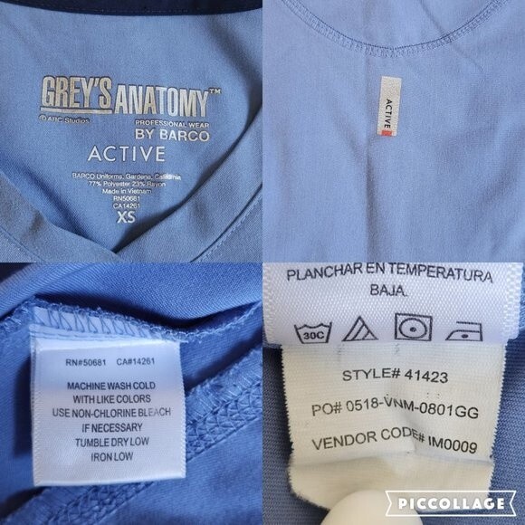 Grey's Anatomy Active Blue Short Sleeve 4 Pocket Scrub Top Size XS - Picture 12 of 12